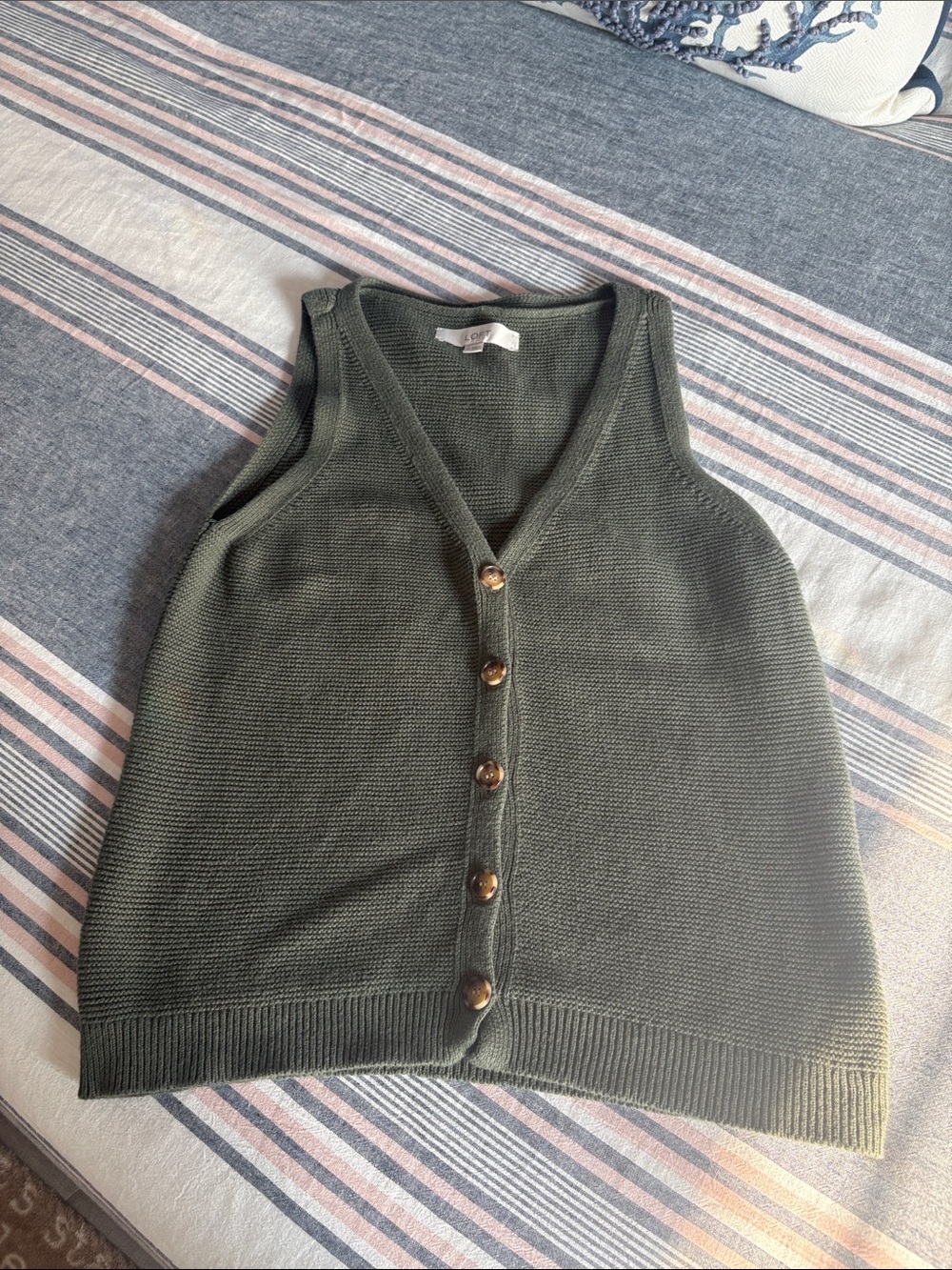 LOFT Olive Green Button-Front Knit Vest